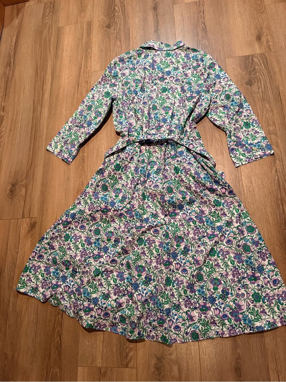 Talbots Fit & Flare Poplin Shirtdress Floral Purple Blue Women’s Belt 16 Dress - Picture 6 of 11